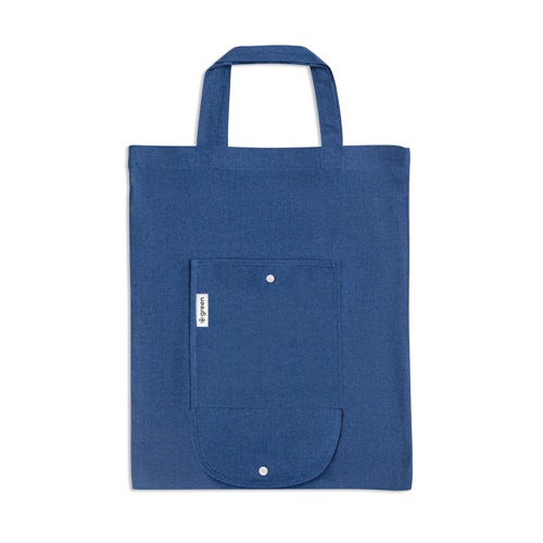 blue SIENA. Bolsa plegable de algodón (50%), algodón reciclado (30%) y poliéster (20% rPET) (140 g/m²)