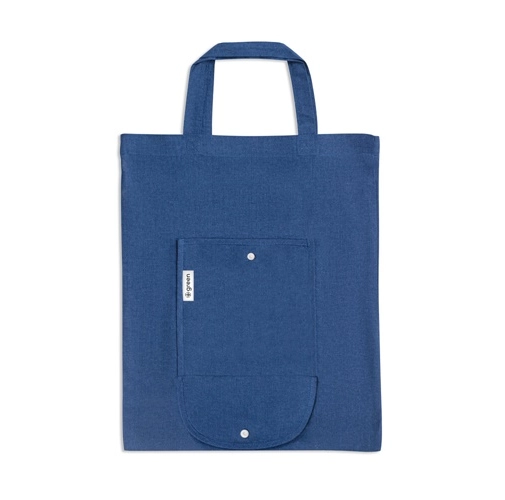 blue SIENA. Bolsa plegable de algodón (50%), algodón reciclado (30%) y poliéster (20% rPET) (140 g/m²)