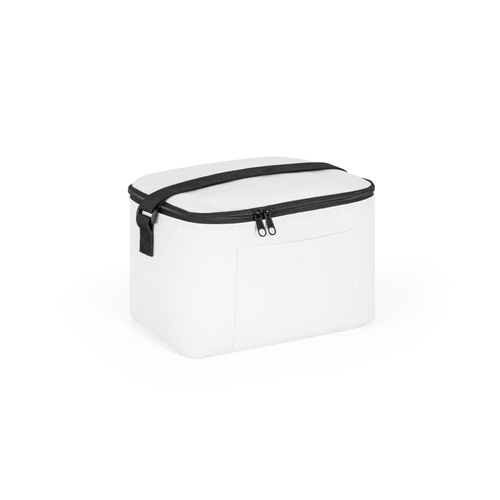 white CANCUN. Bolsa térmica de poliéster reciclado 600D con correa de cincha ajustable