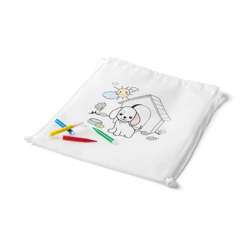 white DRAWS. Bolsa infantil con cordón para colorear (80 g/m²)