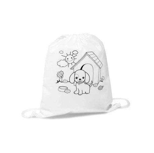 white DRAWS. Bolsa infantil con cordón para colorear (80 g/m²)