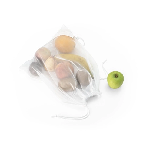 white BOLZANO. Bolsa plegable fabricada en malla y poliéster reciclado 190T (100% rPET)