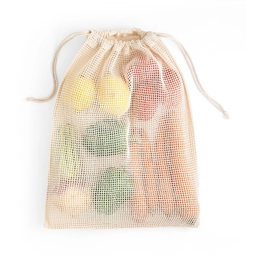 natural claro NAPOLI. Bolsa de algodón 100% (120 g/m²) con malla de algodón 100% en la parte delantera (100 g/m²)