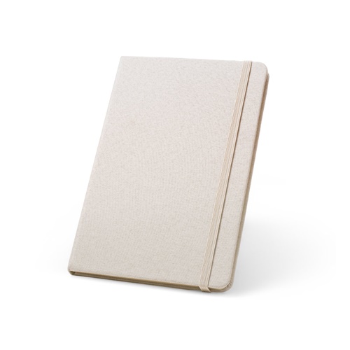 beige BOYD. Bloc de notas A5 hecha en poliéster reciclado (100% rPET) con hojas rayadas
