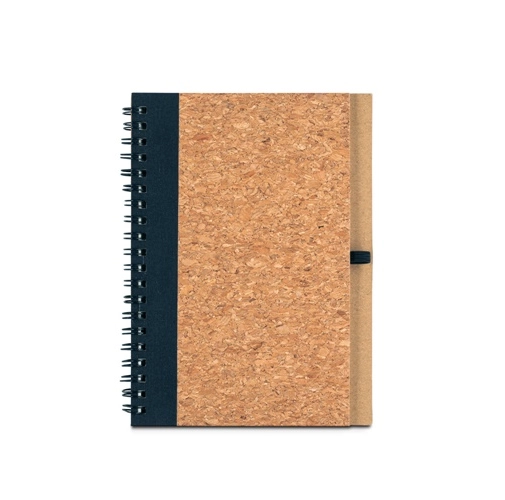 black VICENTE. Bloc de notas B6 de corcho y poliéster reciclado (100% rPET) con bolígrafo