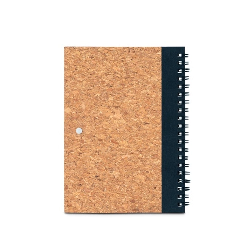 black VICENTE. Bloc de notas B6 de corcho y poliéster reciclado (100% rPET) con bolígrafo