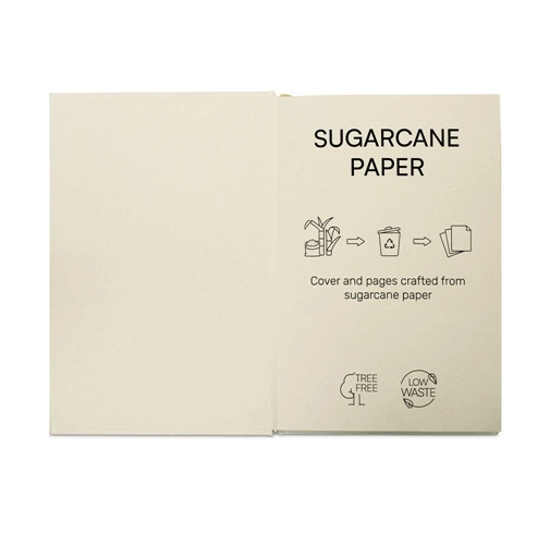 natural DICKINSON. Libreta A5 de tapa dura fabricada en papel de caña de azúcar (80% caña de azúcar), con hojas rayadas