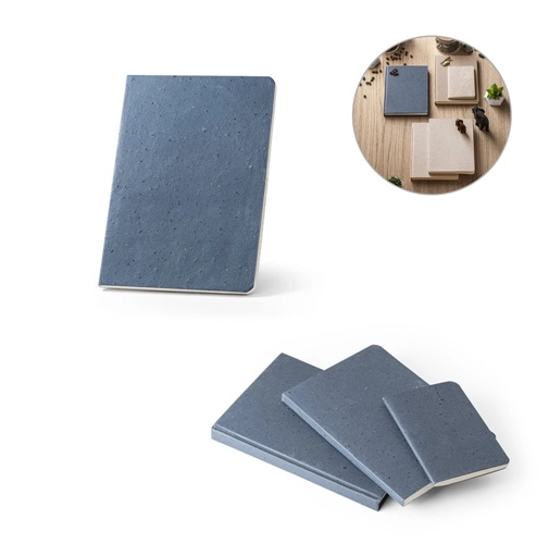COFFEEPAD SEMI-RIGID. Bloc de notas A5 con tapa semirrígida elaborado a partir de residuos de cascarilla de café (65%)