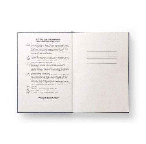 COFFEEPAD RIGID. Bloc de notas A5 con tapa dura elaborado con residuos de cascarilla de café (65%)