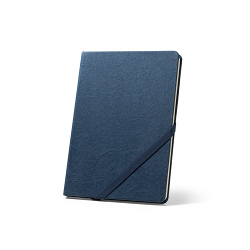blue HUXLEY. Libreta A5, fabricado con papel resistente al agua, con páginas a rayas fabricadas con un material certificado FSC™ y otros materiales controlados