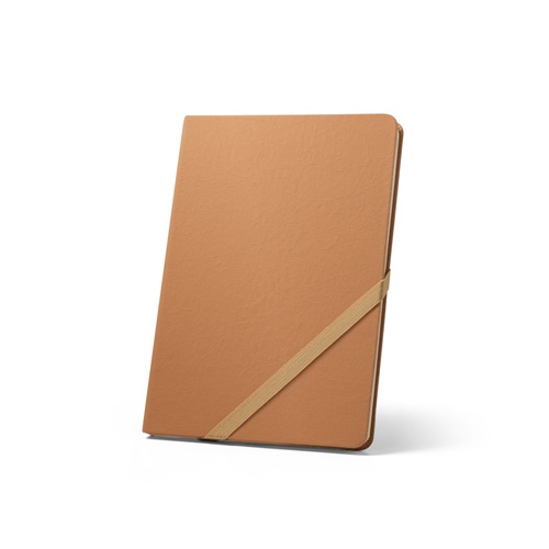 marrón claro HUXLEY. Libreta A5, fabricado con papel resistente al agua, con páginas a rayas fabricadas con un material certificado FSC™ y otros materiales controlados