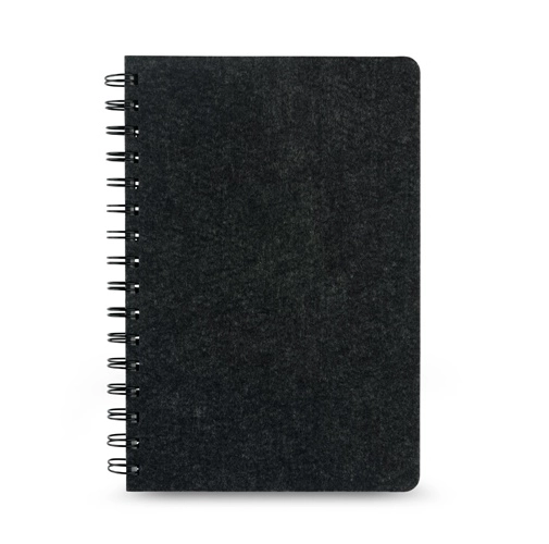 gris oscuro MISHIMA. Cuaderno A5 con tapa semidura de fieltro reciclado (100% rPET) con anillas y páginas rayadas
