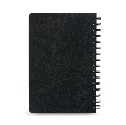 gris oscuro MISHIMA. Cuaderno A5 con tapa semidura de fieltro reciclado (100% rPET) con anillas y páginas rayadas
