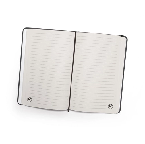 black CAMPUS. Cuaderno A5 de tapa dura en PU (35% reciclado) con páginas rayadas 100% reciclado