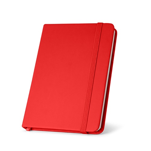 red CAMPUS. Cuaderno A5 de tapa dura en PU (35% reciclado) con páginas rayadas 100% reciclado