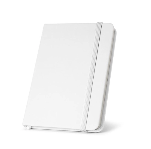 white CAMPUS. Cuaderno A5 de tapa dura en PU (35% reciclado) con páginas rayadas 100% reciclado