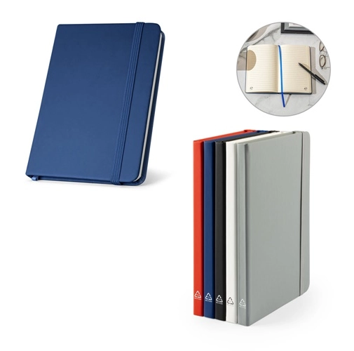 CAMPUS. Cuaderno A5 de tapa dura en PU (35% reciclado) con páginas rayadas 100% reciclado