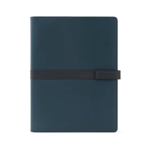 blue SANDERSON FOLDER. Carpeta A4 de PU (50% reciclada) con cierre magnético y bloc de notas con páginas rayadas