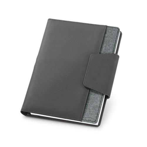 gray RUSSEL. Cubierta de PU y tejido de poliéster con cuaderno A5 con páginas lisas