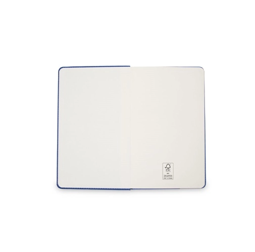 blue MORIAH. Bloc de notas A5 en PU con hojas rayadas, fabricado con material certificado FSC™ y otros materiales controlados