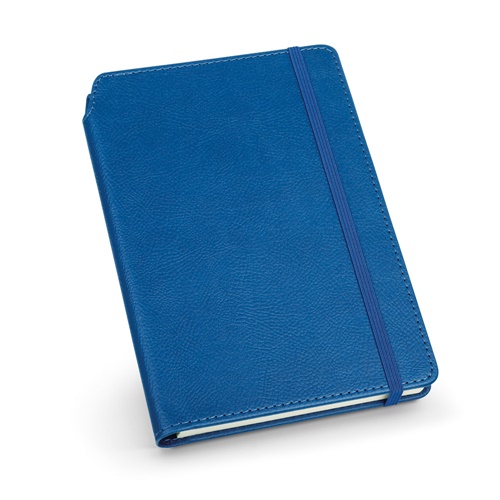 blue MORIAH. Bloc de notas A5 en PU con hojas rayadas, fabricado con material certificado FSC™ y otros materiales controlados