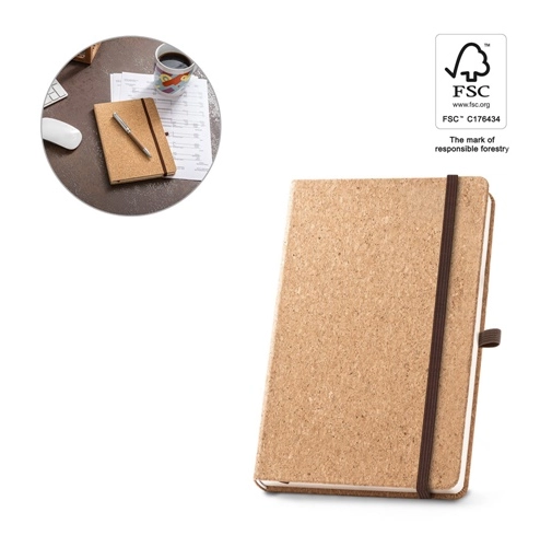 HAWKINS A5. Libreta de corcho A5 con páginas lisas en material certificado FSC™ y otros materiales sostenibles,
