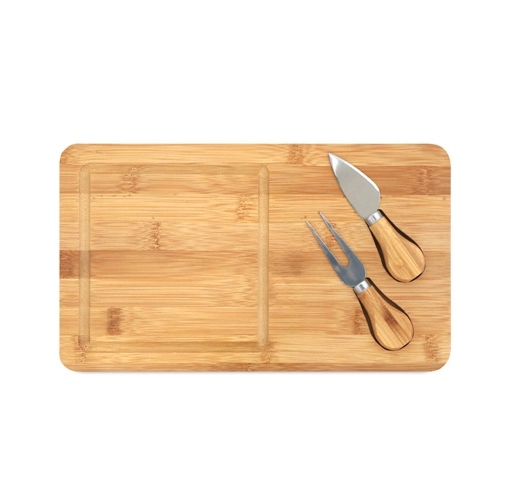 natural WOODS. Tabla de quesos de bambú. Incluye 2 utensilios fabricados en bambú y acero inoxidable