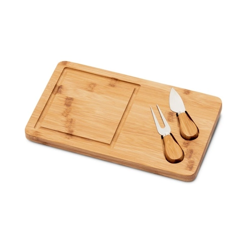 natural WOODS. Tabla de quesos de bambú. Incluye 2 utensilios fabricados en bambú y acero inoxidable
