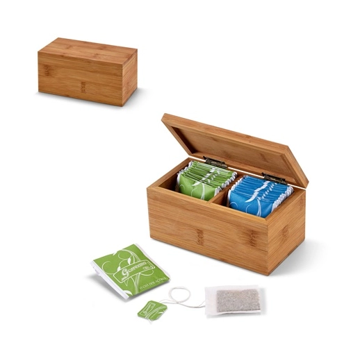 BURDOCK. Caja de té de bambú, con 2 compartimentos y cierre magnético
