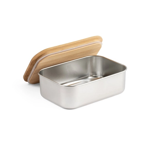 natural SHINO. Fiambrer. Recipiente hermético de acero inoxidable y tapa de bambú