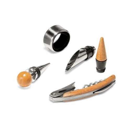 MORETO. Set de vino formado por 4 piezas, fabricadas en madera y metal