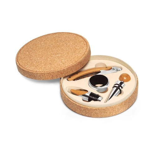 MORETO. Set de vino formado por 4 piezas, fabricadas en madera y metal