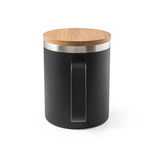LAUDA. Taza de acero inoxidable 90% reciclado con tapa de bambú 420 mL