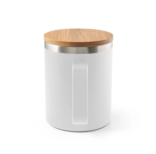 LAUDA. Taza de acero inoxidable 90% reciclado con tapa de bambú 420 mL