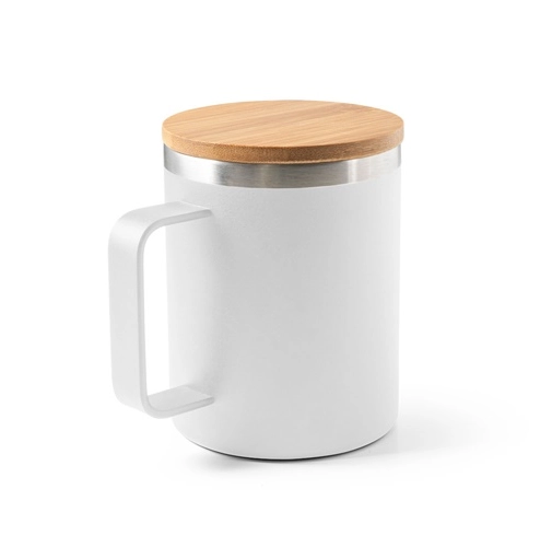LAUDA. Taza de acero inoxidable 90% reciclado con tapa de bambú 420 mL