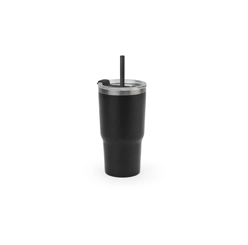 black JOYNER M. Vaso de viaje compacto de acero inoxidable (91 % reciclado) con aislamiento al vacío de doble pared y acabado mate de 600 ml