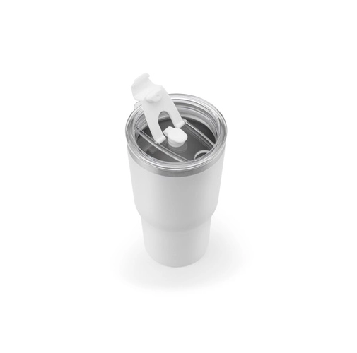 white JOYNER M. Vaso de viaje compacto de acero inoxidable (91 % reciclado) con aislamiento al vacío de doble pared y acabado mate de 600 ml