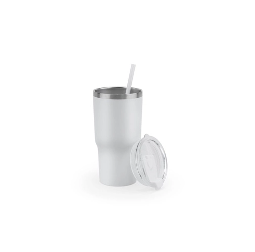 white JOYNER M. Vaso de viaje compacto de acero inoxidable (91 % reciclado) con aislamiento al vacío de doble pared y acabado mate de 600 ml