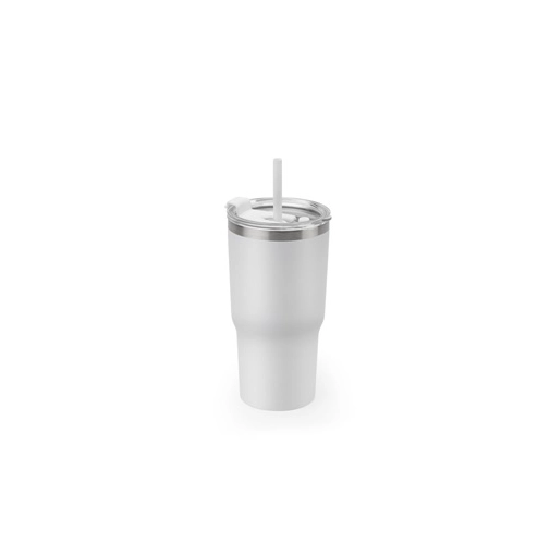 white JOYNER M. Vaso de viaje compacto de acero inoxidable (91 % reciclado) con aislamiento al vacío de doble pared y acabado mate de 600 ml