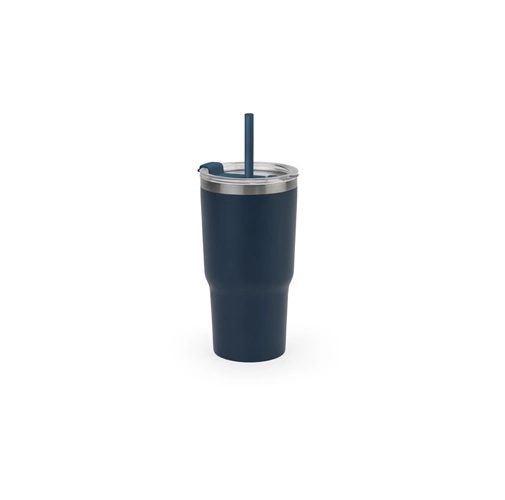 azul marino JOYNER M. Vaso de viaje compacto de acero inoxidable (91 % reciclado) con aislamiento al vacío de doble pared y acabado mate de 600 ml