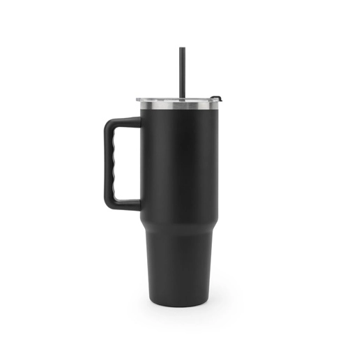 black JOYNER XL. Vaso de viaje grande de acero inoxidable (91 % reciclado) con aislamiento al vacío de doble pared y acabado mate de 1300 ml