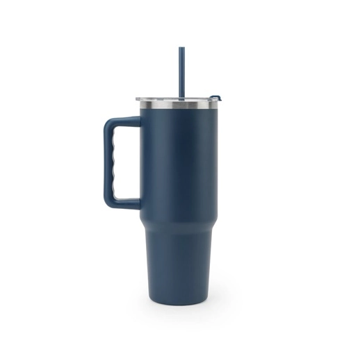 azul marino JOYNER XL. Vaso de viaje grande de acero inoxidable (91 % reciclado) con aislamiento al vacío de doble pared y acabado mate de 1300 ml