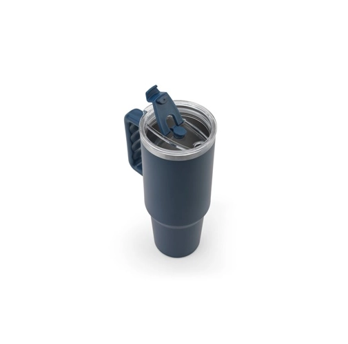 azul marino JOYNER XL. Vaso de viaje grande de acero inoxidable (91 % reciclado) con aislamiento al vacío de doble pared y acabado mate de 1300 ml