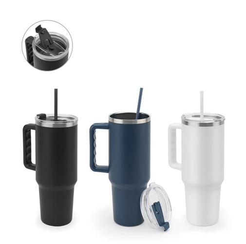 JOYNER XL. VASO DE VIAJE GRANDE DE ACERO INOXIDABLE (91 % RECICLADO) CON AISLAMIENTO AL VACÍO DE DOBLE PARED Y ACABADO MATE DE 1300 ML
