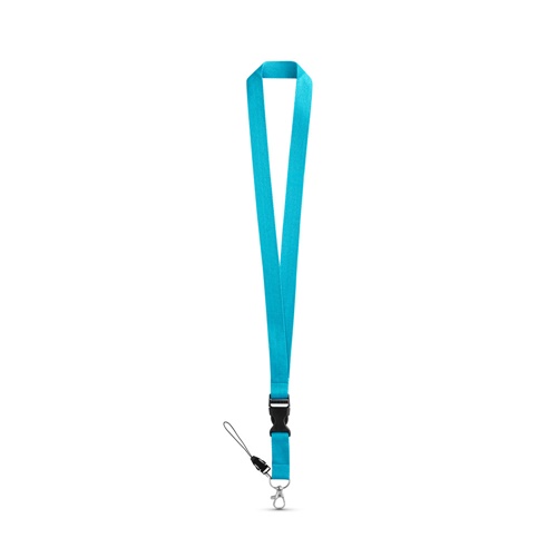 azul claro ANQUETIL. Lanyard de poliéster con mosquetón metálico