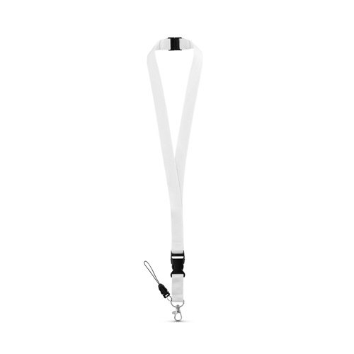 white MURRAY. Lanyard de poliéster con mosquetón metálico