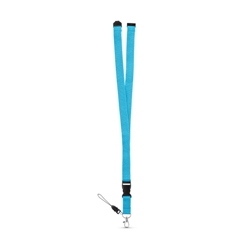 azul claro MURRAY. Lanyard de poliéster con mosquetón metálico