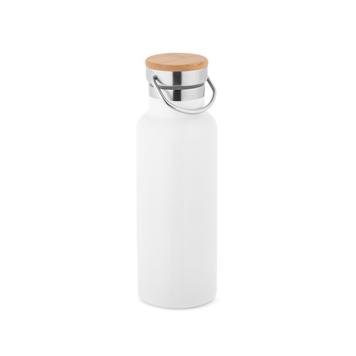 white RAGNAR. Botella de acero inoxidable (36% reciclado) con doble cuerpo 570 mL