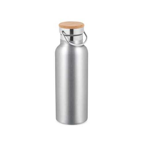 cromado satinado RAGNAR. Botella de acero inoxidable (36% reciclado) con doble cuerpo 570 mL
