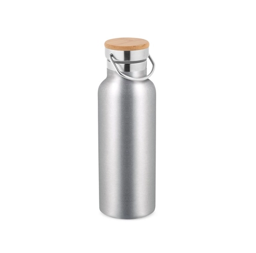 cromado satinado RAGNAR. Botella de acero inoxidable (36% reciclado) con doble cuerpo 570 mL